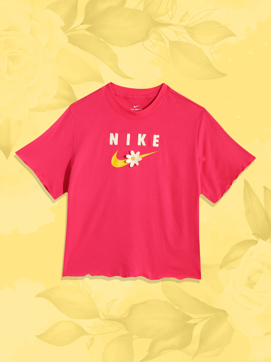 pink nike logo t shirt