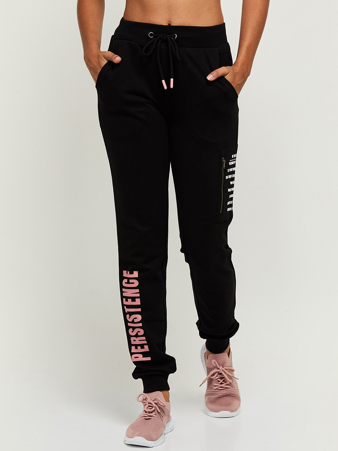 Buy Max Women Black Solid Pure Cotton Joggers Track Pants for Women