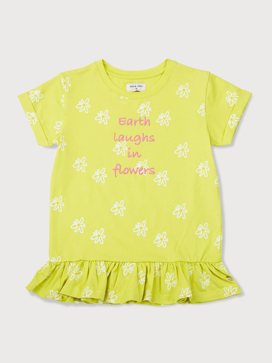 Buy Gini And Jony Lime Green Floral Printed Top Tops for Girls