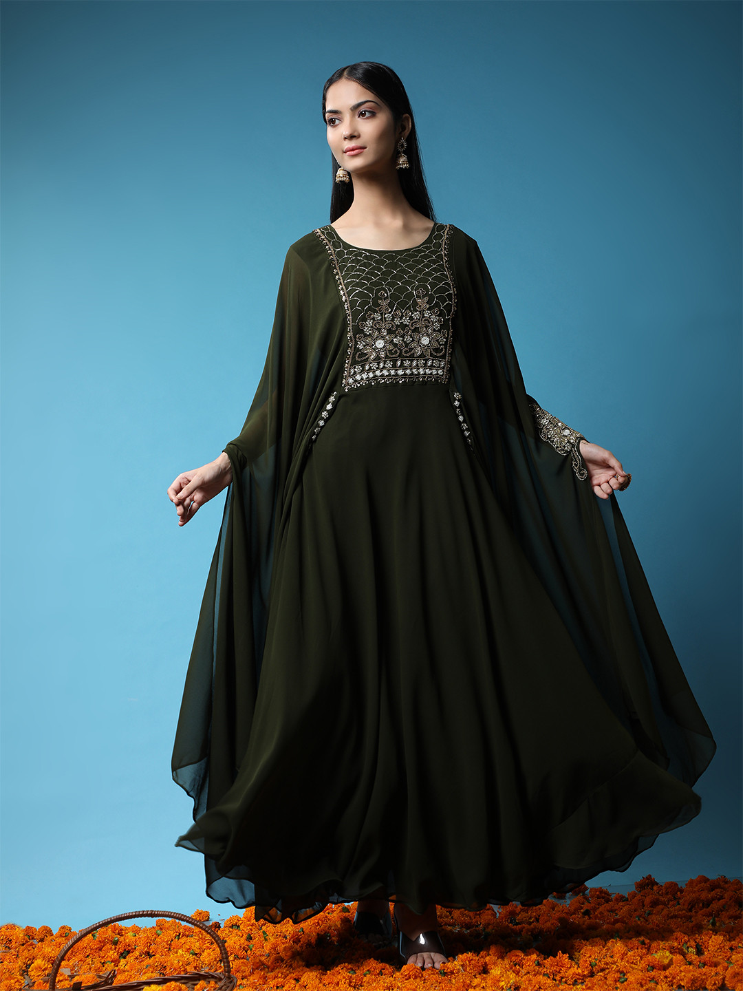 Women Liva Rayon Green Schiffli Embroidered Kurta main image 1