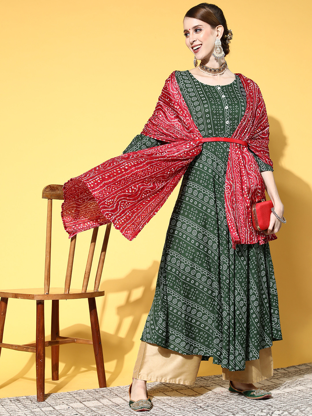 Buy InWeave Women Green Printed Parade Kurta With Dupatta Kurtas for Women 18666228 Myntra