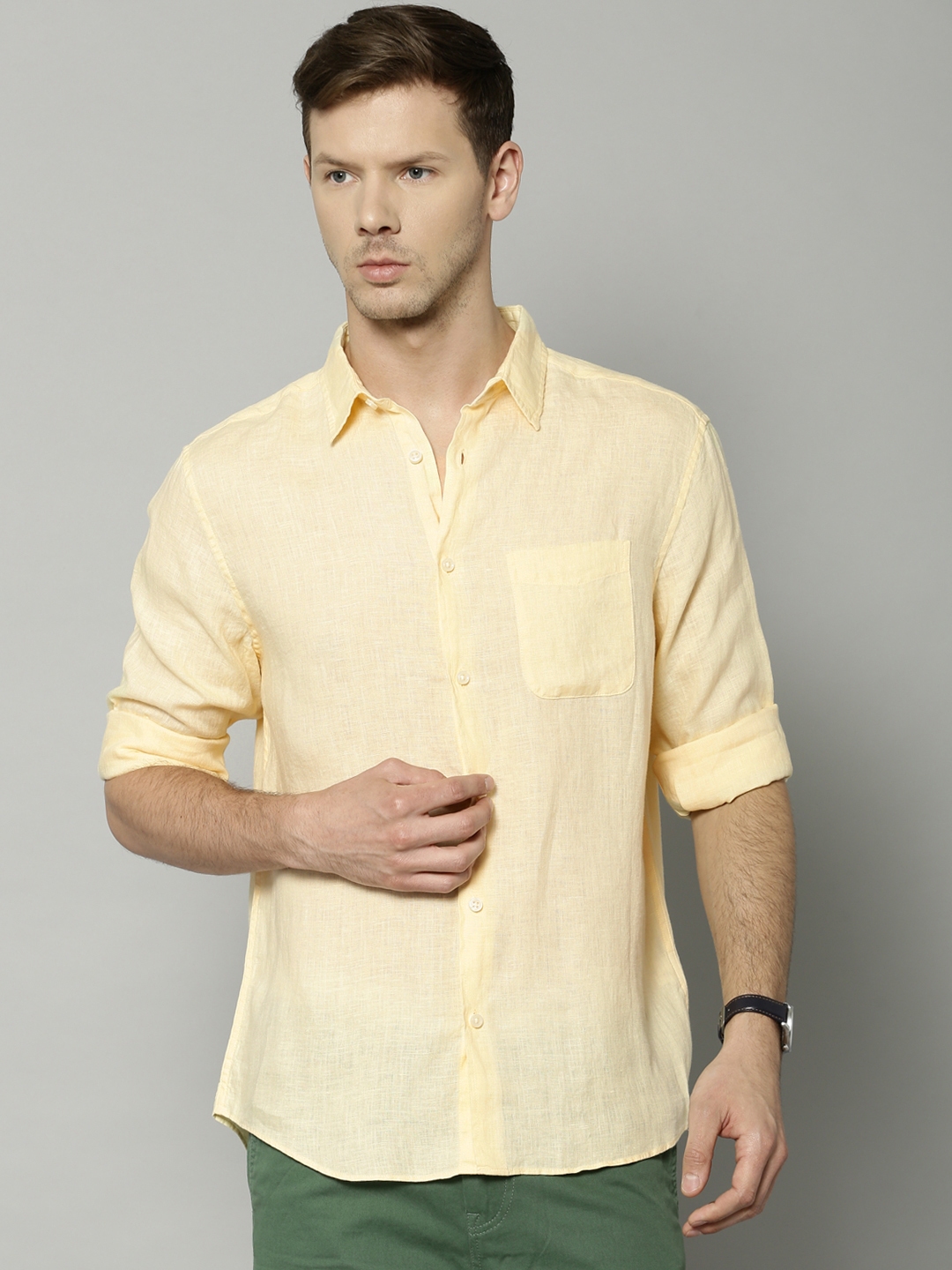 Buy Marks & Spencer Men Yellow Linen Solid Casual Shirt - Shirts for ...