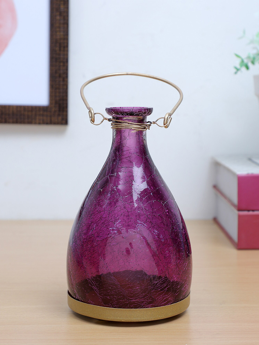 Buy HomeTown Violet Textured Dazzle Glass Lantern Candle Holder Candle Holders for Unisex