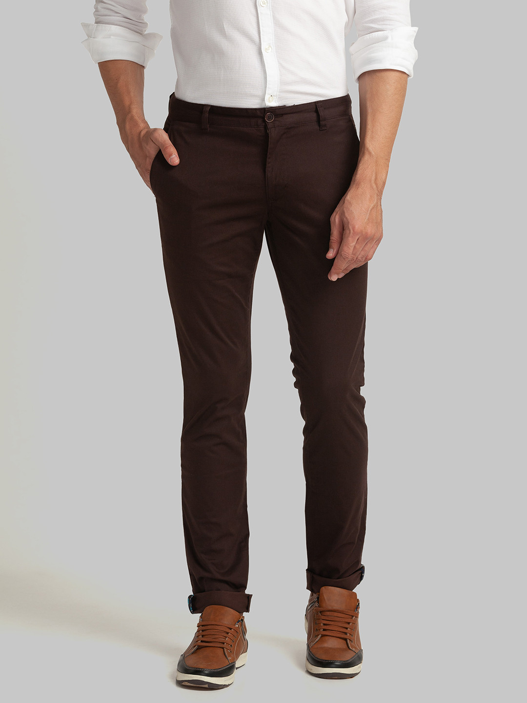 Buy Parx Men Brown Tapered Fit Casual Trousers - Trousers for Men ...