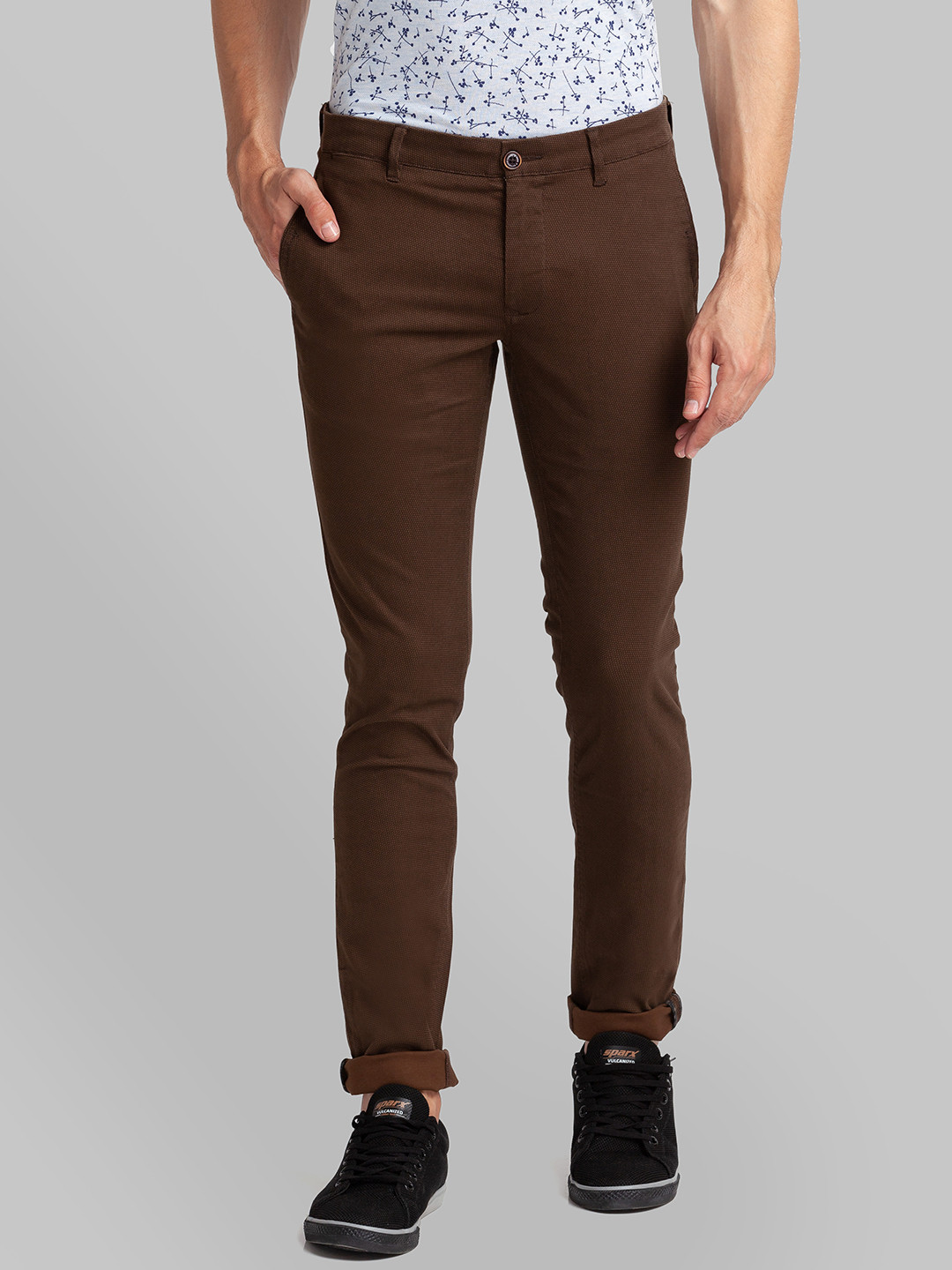 Buy Parx Men Brown Slim Fit Casual Mid Rise Trousers - Trousers for Men ...