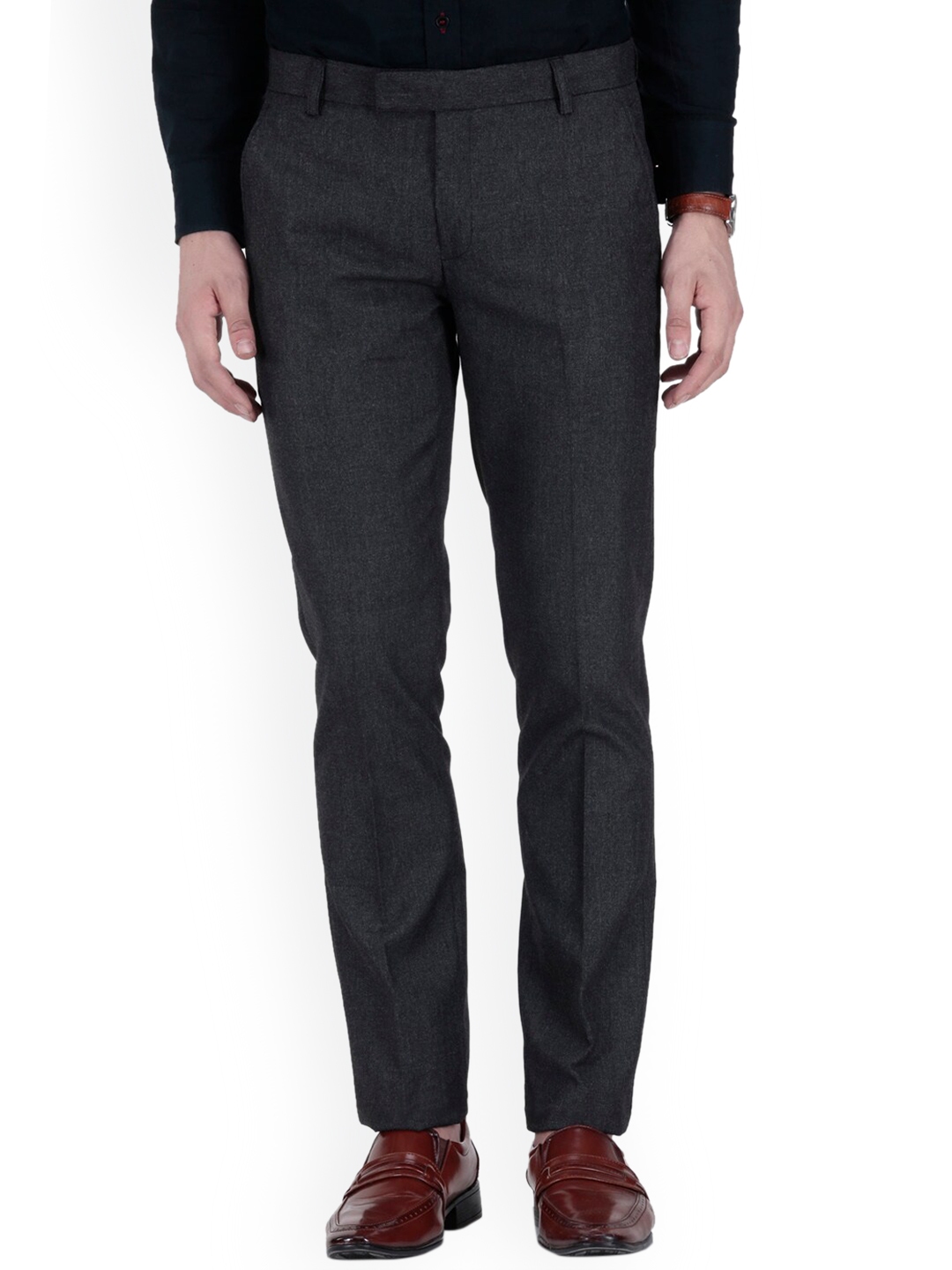 Buy Vandnam Fabrics Men Black Smart Slim Fit Trousers - Trousers for ...