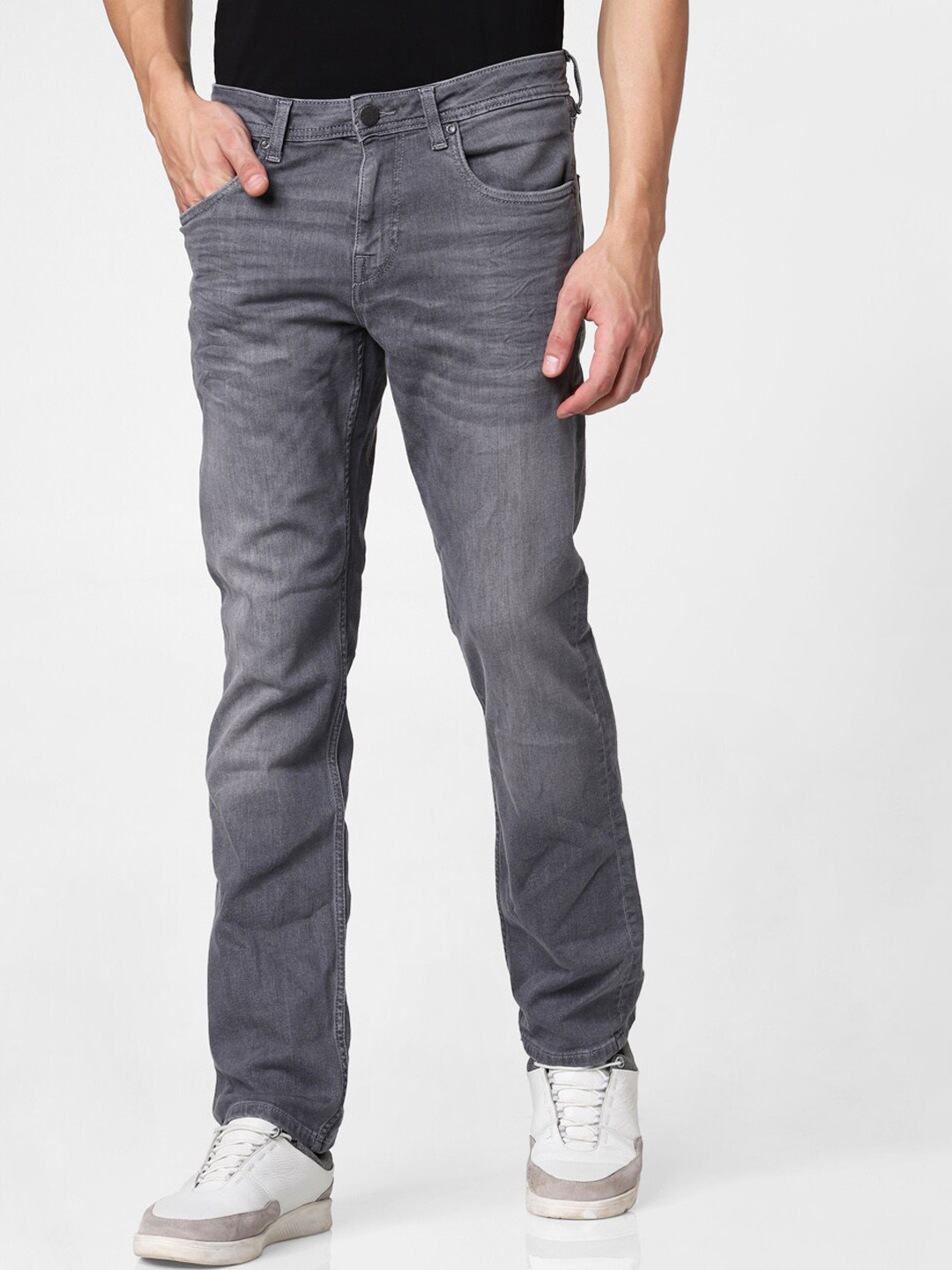 Buy Jack & Jones Men Grey Low Distress Light Fade Jeans Jeans for Men
