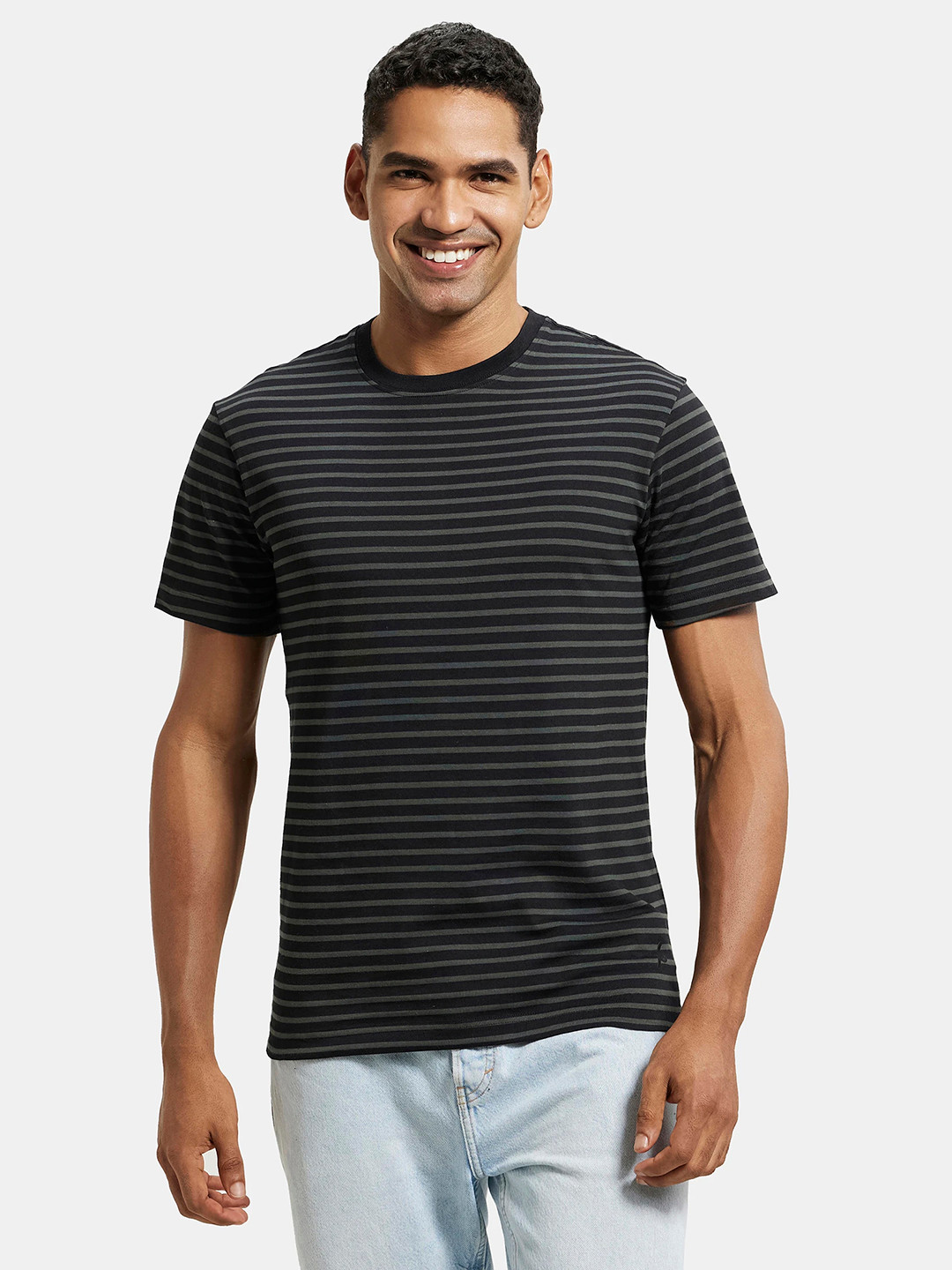 Buy Jockey Super Combed Cotton Rich Striped Round Neck Half Sleeve T ...