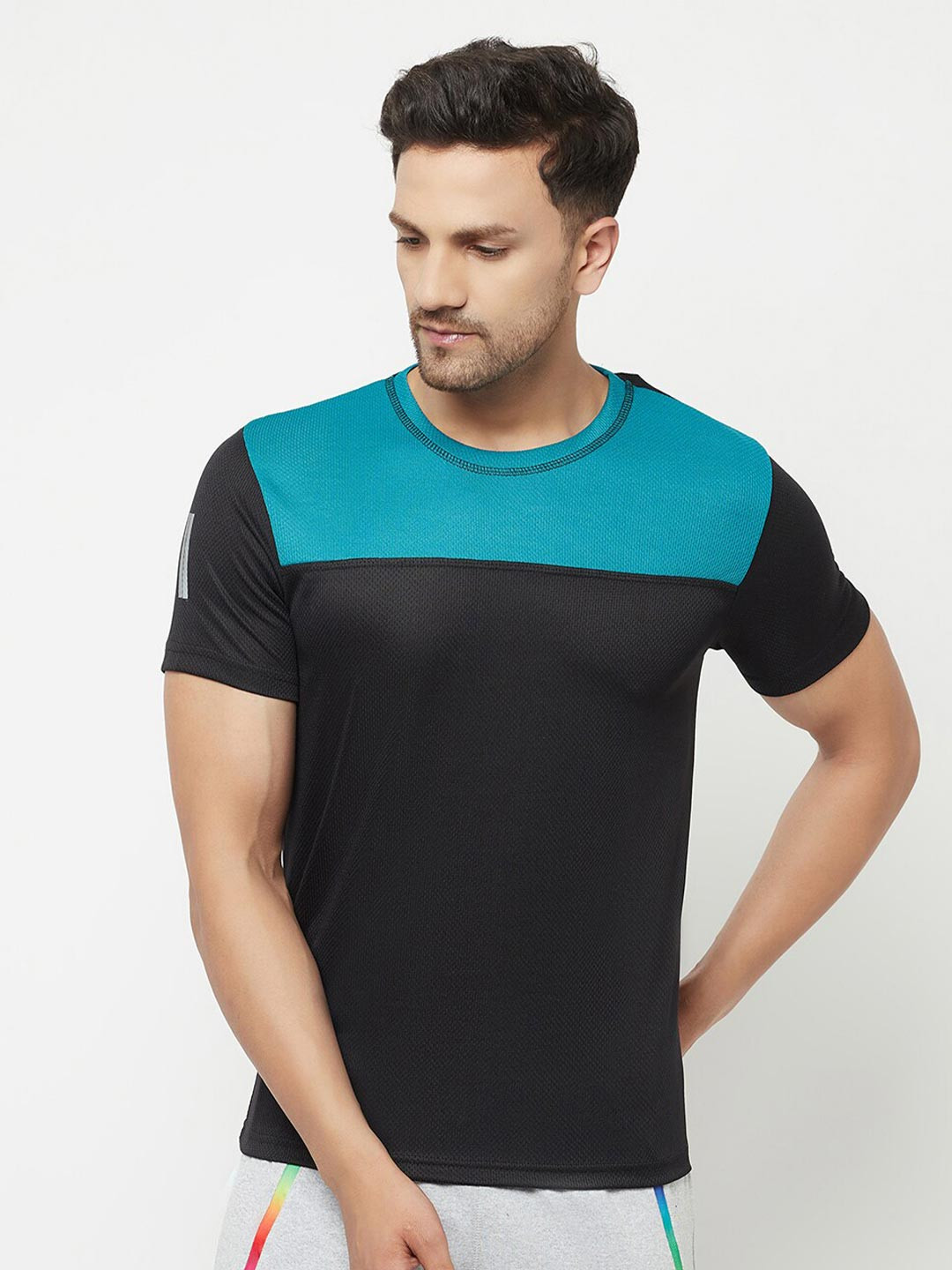 Buy ELEGANCE Men Blue And Black Colourblocked T Shirt Tshirts for Men