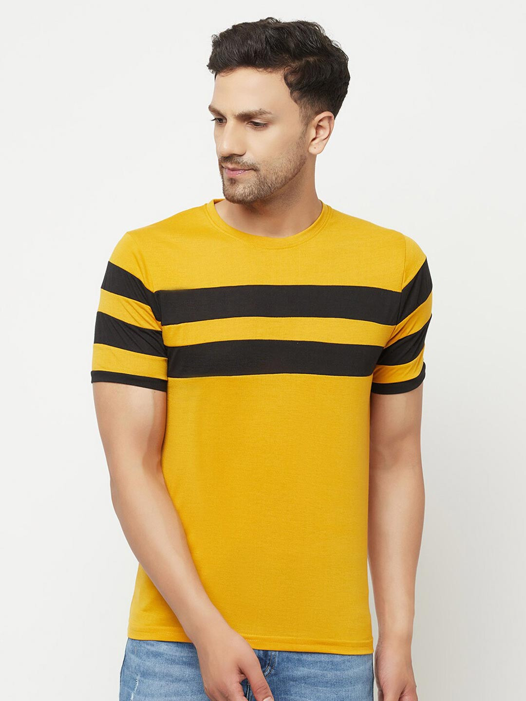 Buy ELEGANCE Men Mustard Yellow Striped T Shirt Tshirts for Men