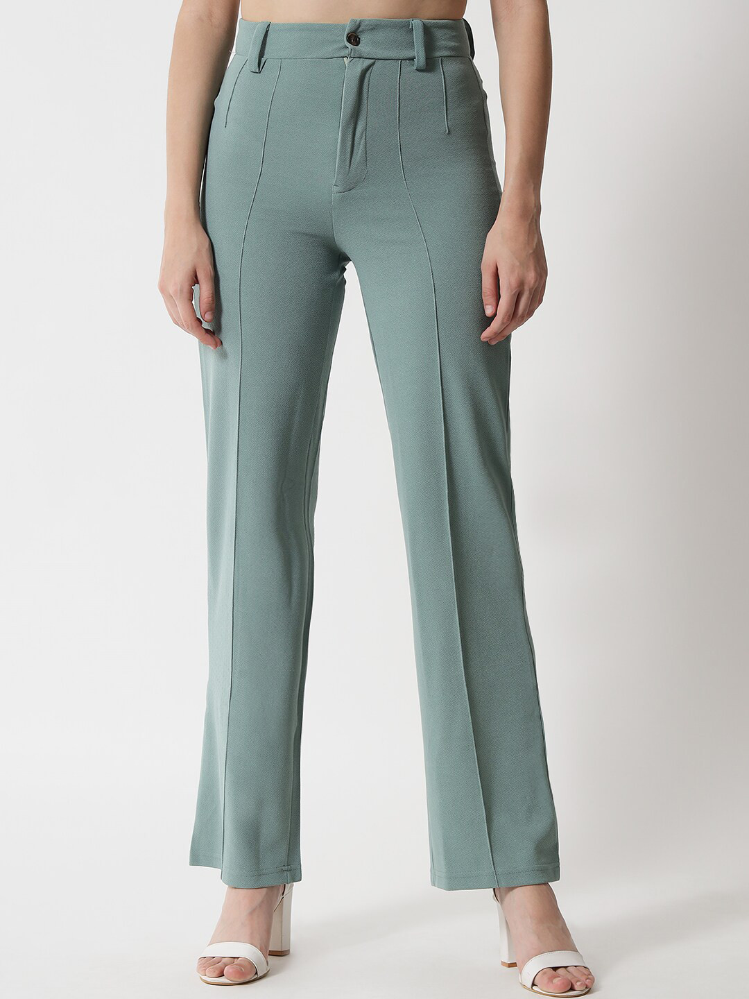 Buy Kotty Women Green Relaxed Straight Fit High Rise Easy Wash Trousers