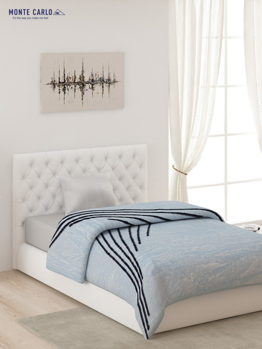 Buy Monte Carlo Blue & Grey AC Room 600 GSM Single Bed Blanket