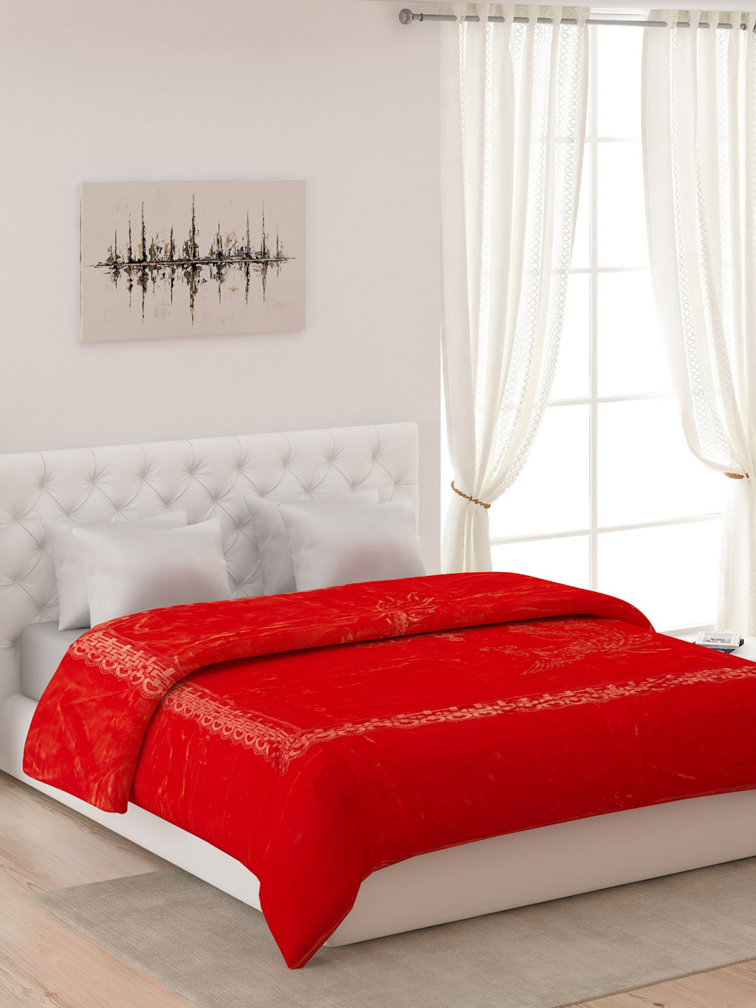 Buy Monte Carlo Red & Pink Floral Heavy Winter Double Bed Blanket