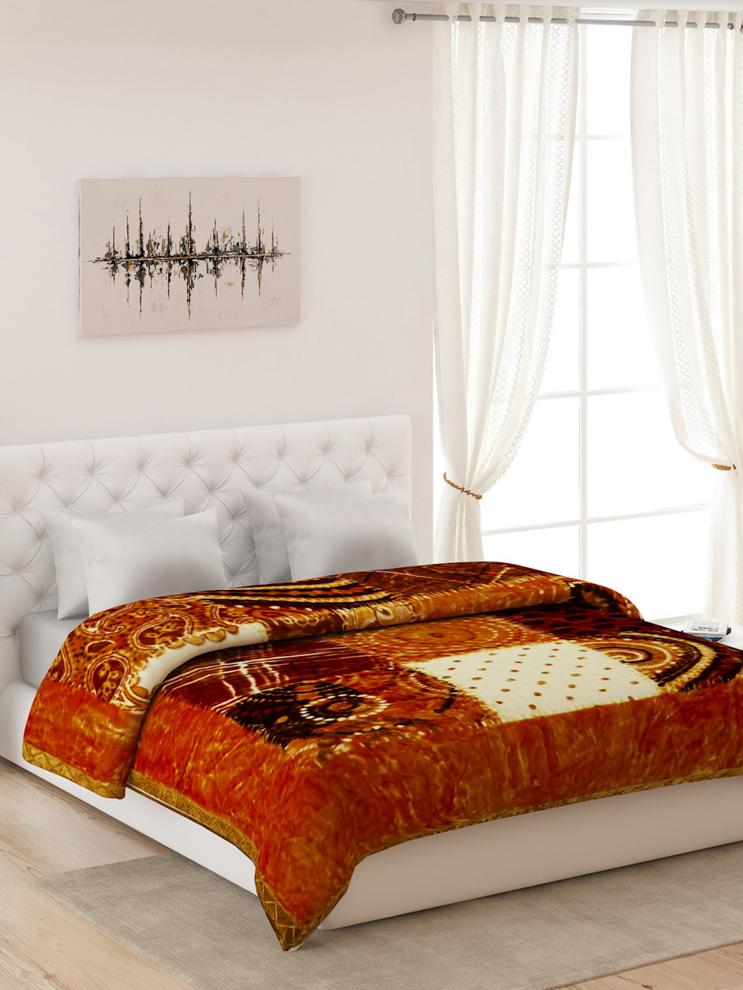 Buy Monte Carlo Tan & White Ethnic Motifs Heavy Winter Double Bed