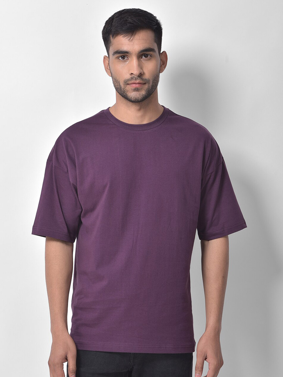 Buy Melangebox Men Purple Drop Shoulder Sleeves Cotton Loose T Shirt