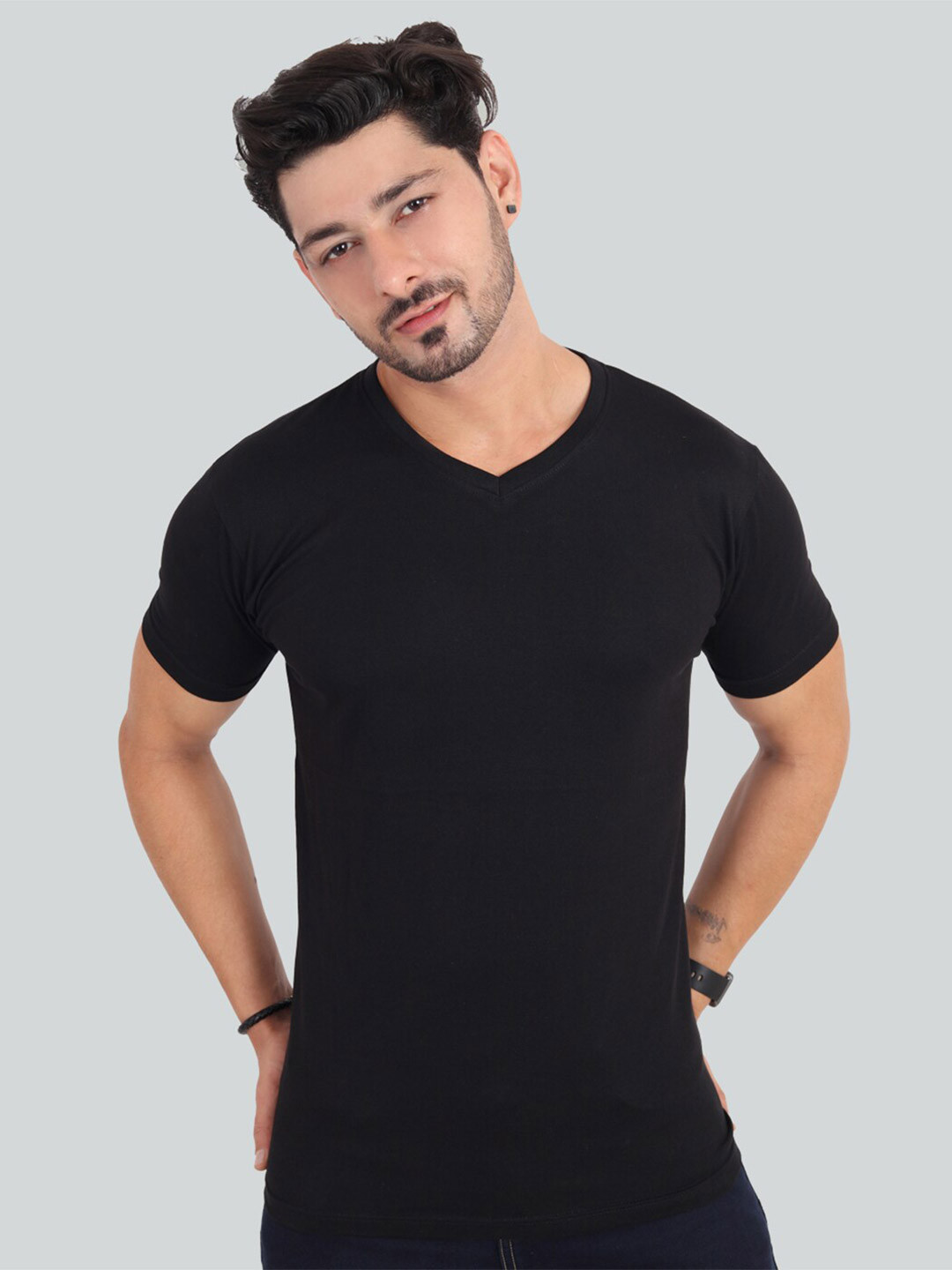 Buy Trends Tower Men Black V Neck Cotton T Shirt - Tshirts for Men ...