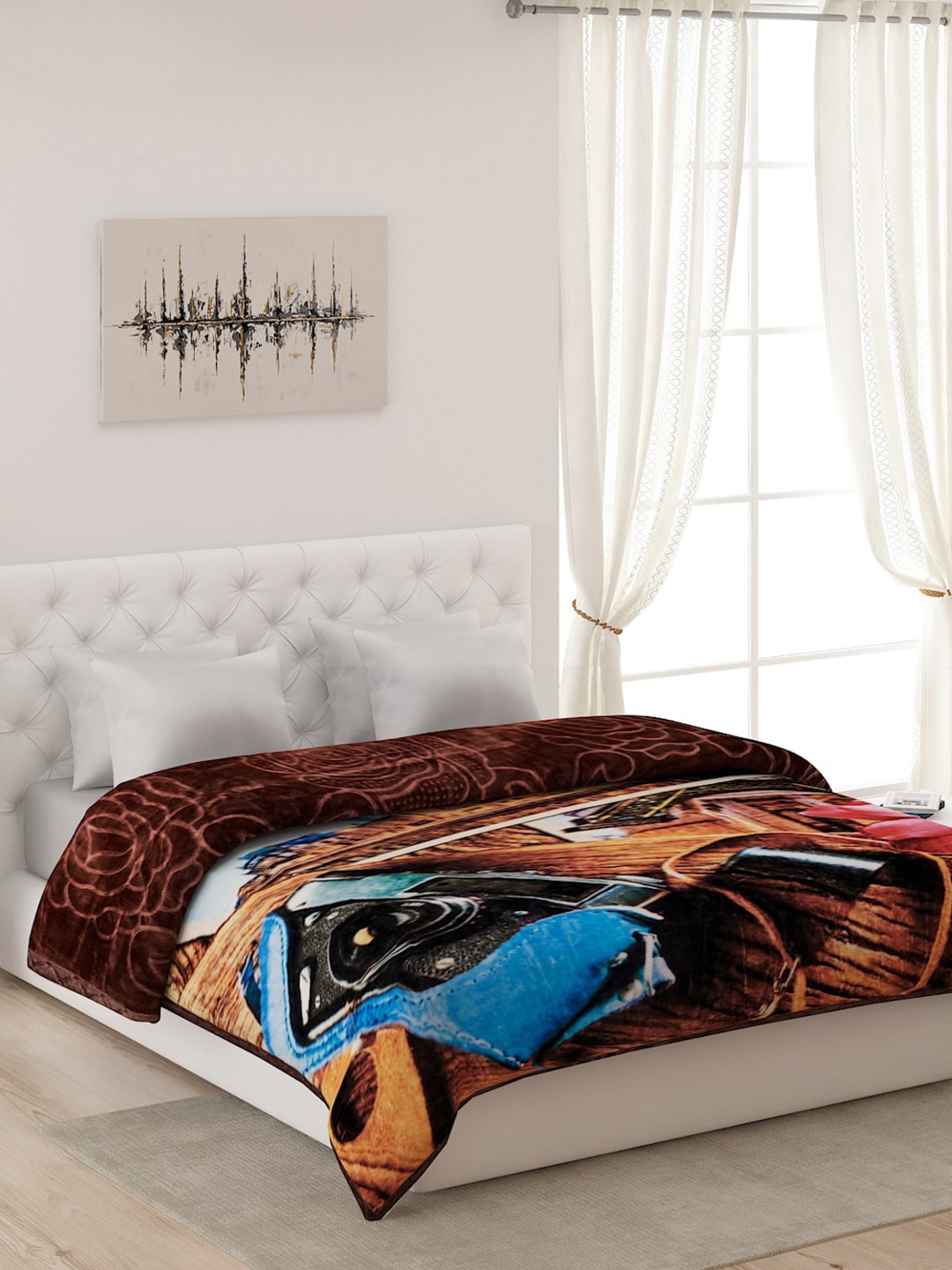 Buy Monte Carlo Brown & Pink Floral Heavy Winter Double Bed Blanket