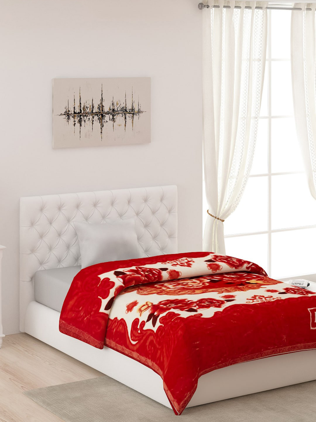 Buy Monte Carlo Red & White Floral AC Room Single Bed Blanket