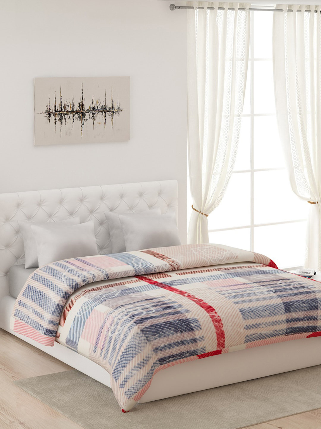 Buy Monte Carlo White & Red Abstract Heavy Winter Double Bed Blanket