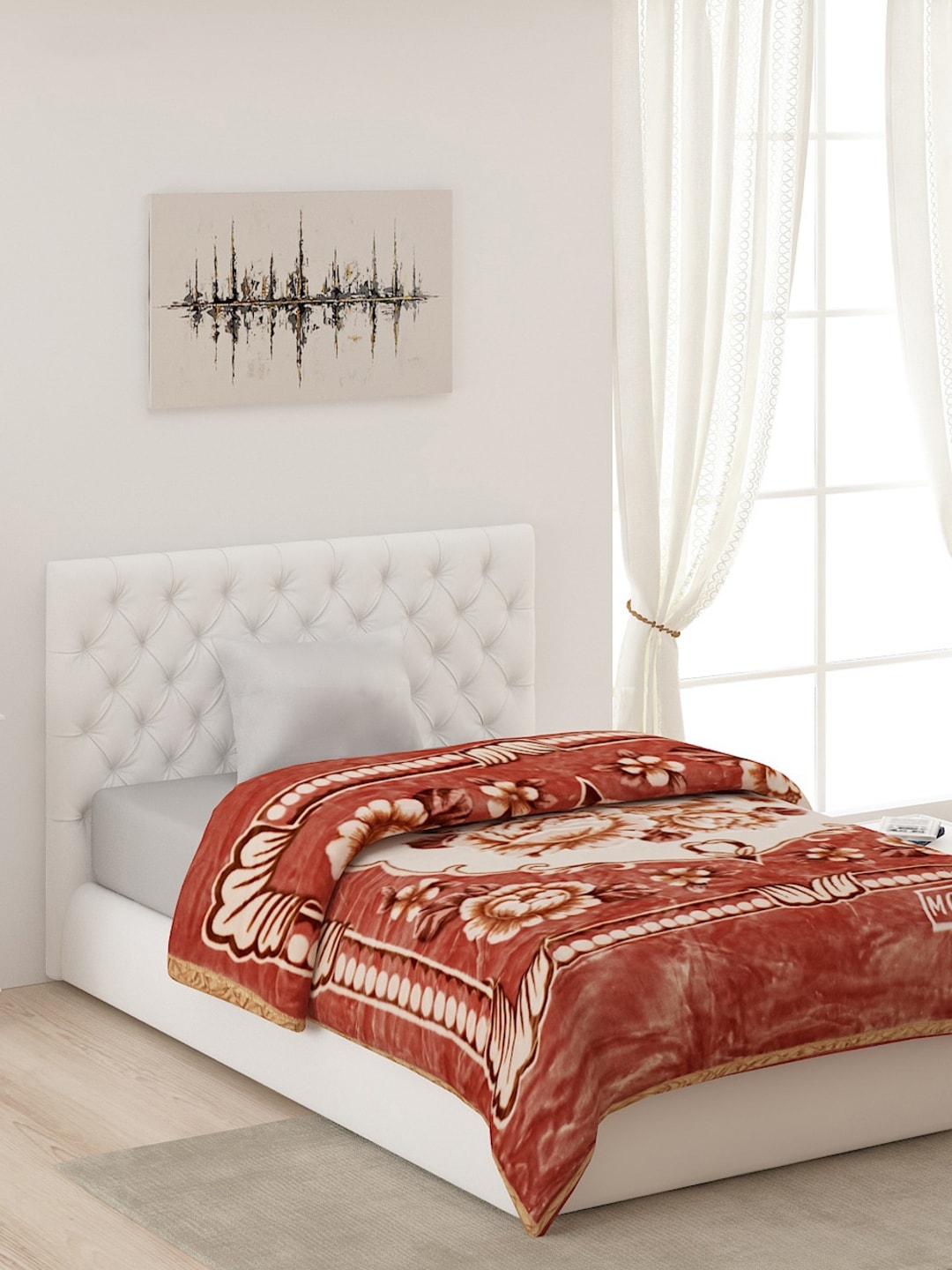 Buy Monte Carlo Brown & White Floral AC Room Single Bed Blanket