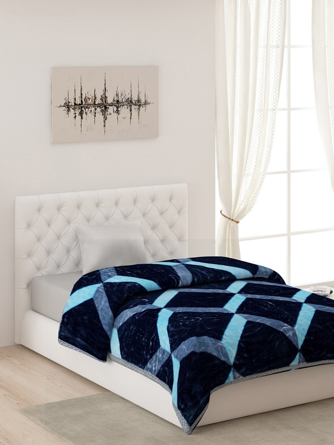 Buy Monte Carlo Black & Blue Geometric AC Room Single Bed Blanket