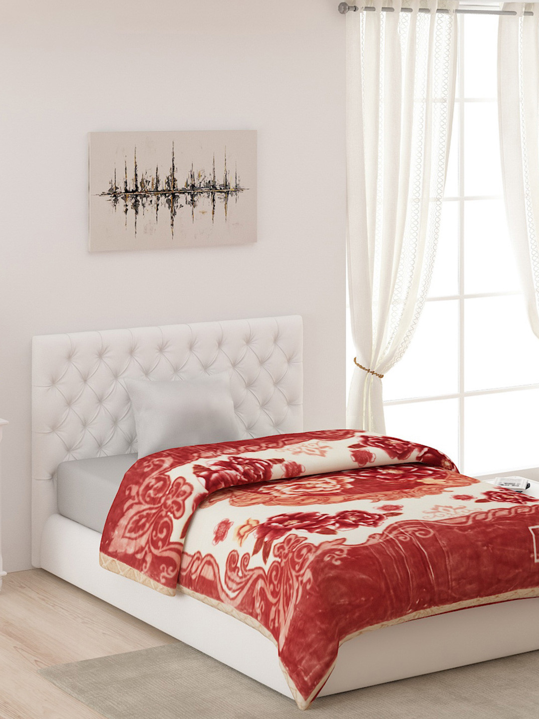 Buy Monte Carlo Red & White Floral AC Room Single Bed Blanket