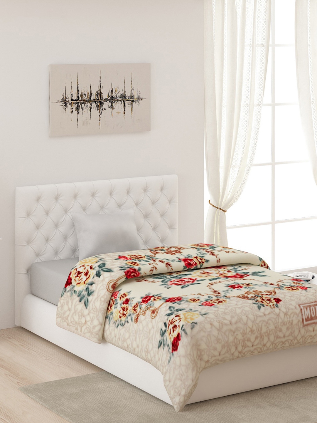 Buy Monte Carlo White & Grey Floral AC Room Single Bed Blanket