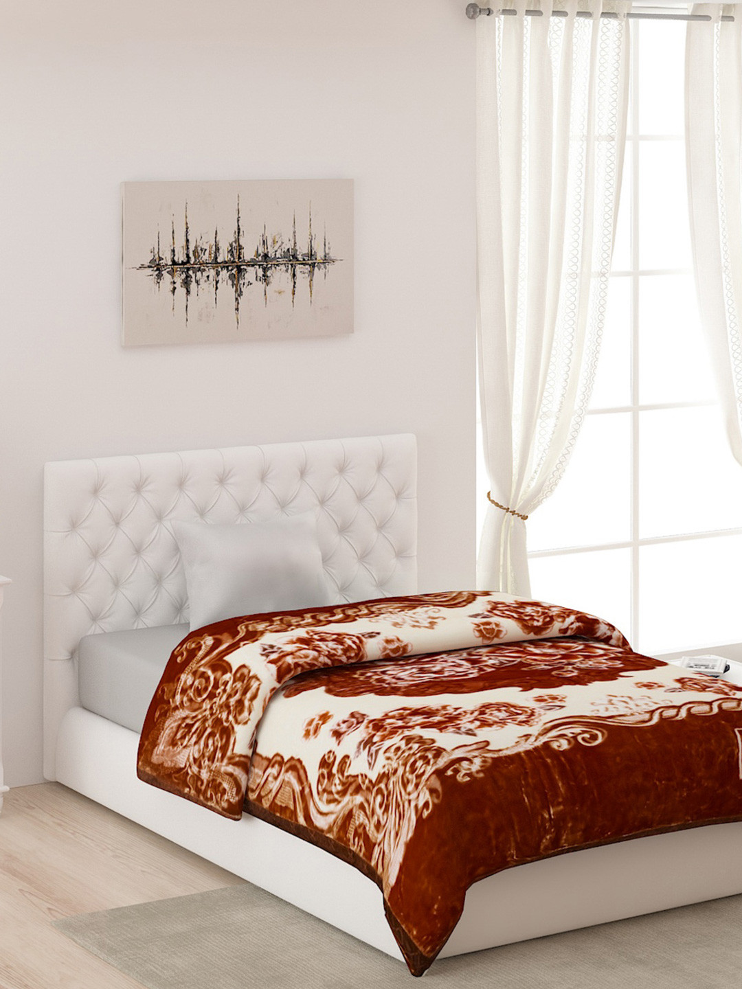 Buy Monte Carlo Brown & White Floral AC Room Single Bed Blanket