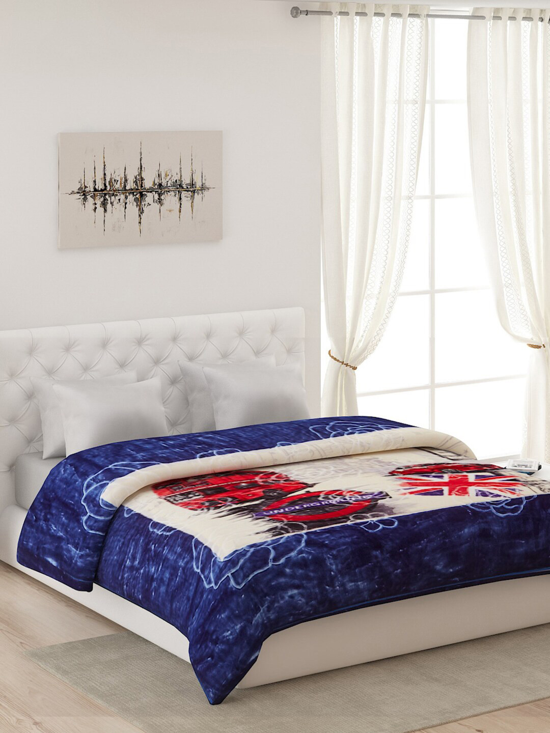 Buy Monte Carlo Navy Blue & White Heavy Winter Double Bed Blanket