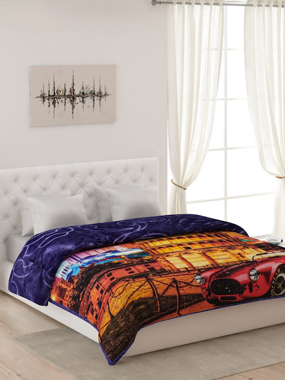 Buy Monte Carlo Navy Blue & Brown Heavy Winter Double Bed Blanket