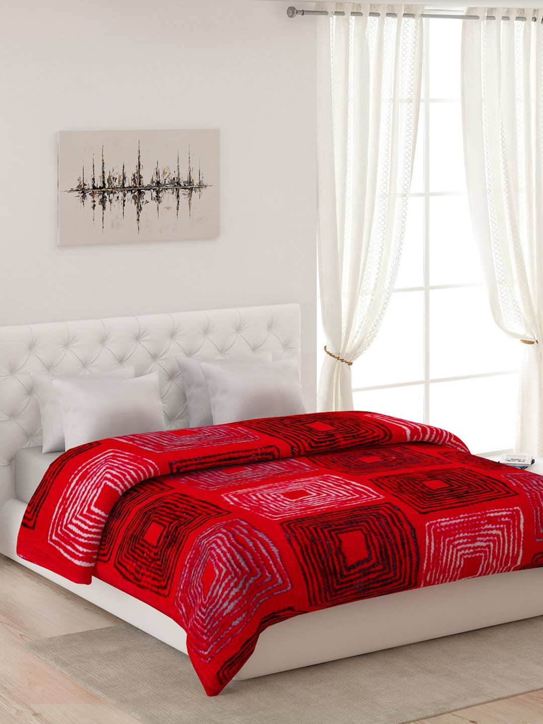 Buy Monte Carlo Red & Black Geometric Heavy Winter Double Bed Blanket