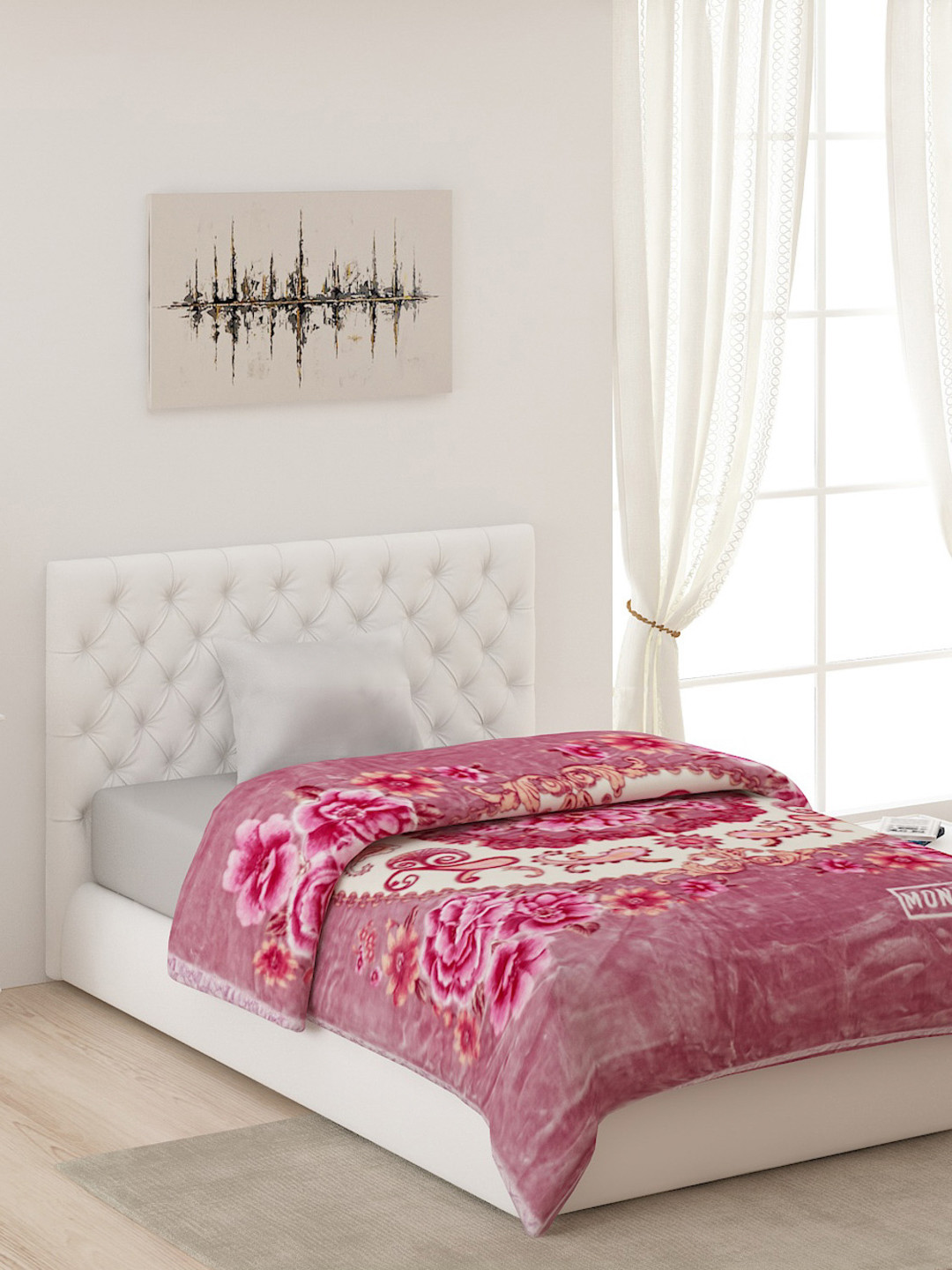 Buy Monte Carlo Pink & White Floral AC Room Single Bed Blanket