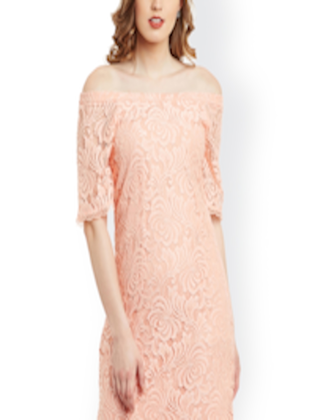 Buy Latin Quarters Women Peach Coloured Lace Sheath Dress - Dresses for ...