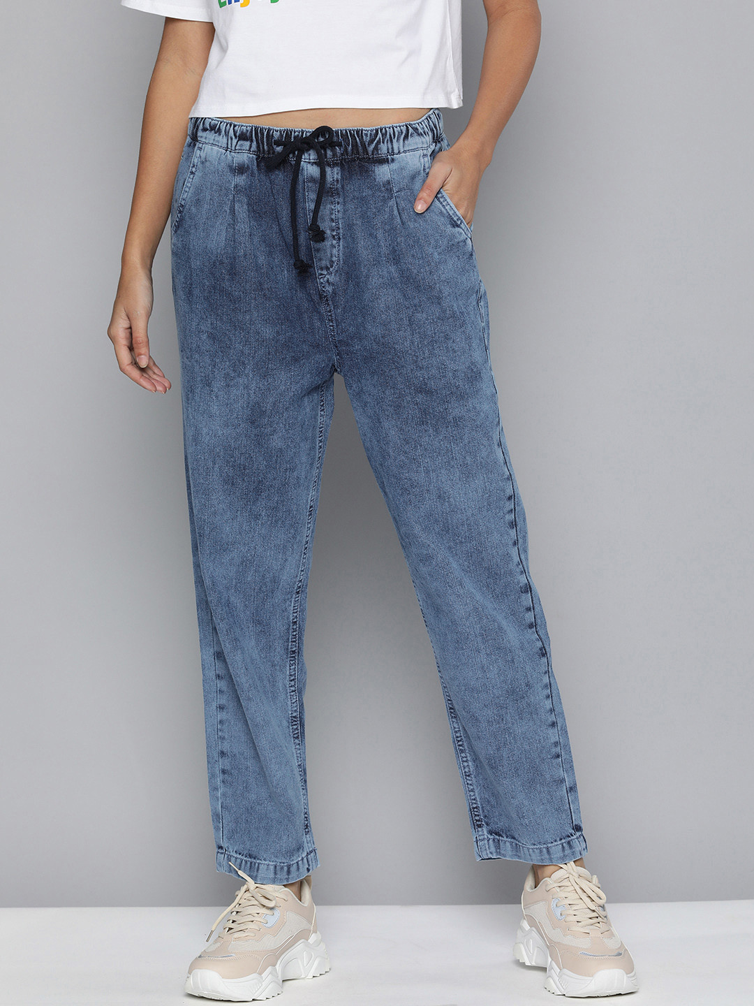 Buy Flying Machine Women Blue Jogger Fit High Rise Light Fade Jeans