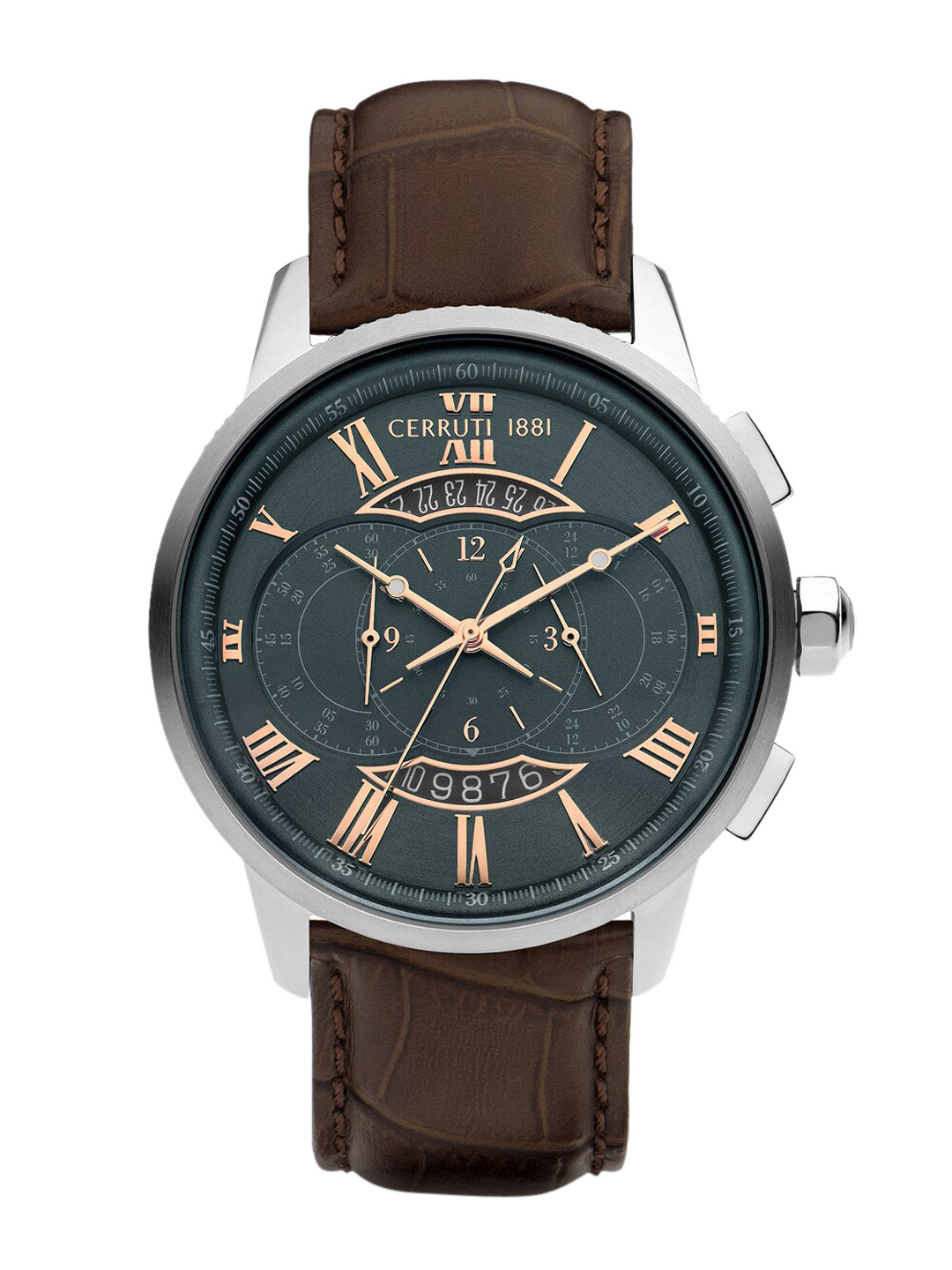 Buy Cerruti 1881 Men Silver Toned Dial & Brown Leather Straps Analogue