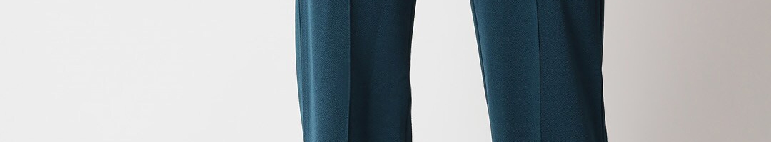 Buy Kotty Women Teal Relaxed Straight Fit High Rise Easy Wash Trousers ...