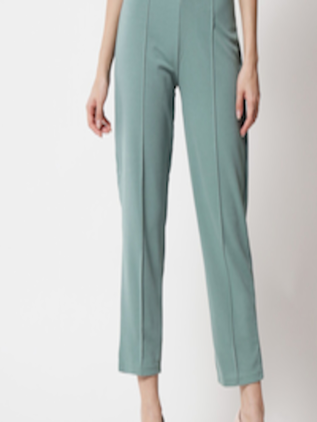 Buy Kotty Women Green Relaxed Straight Fit High Rise Easy Wash Trousers ...
