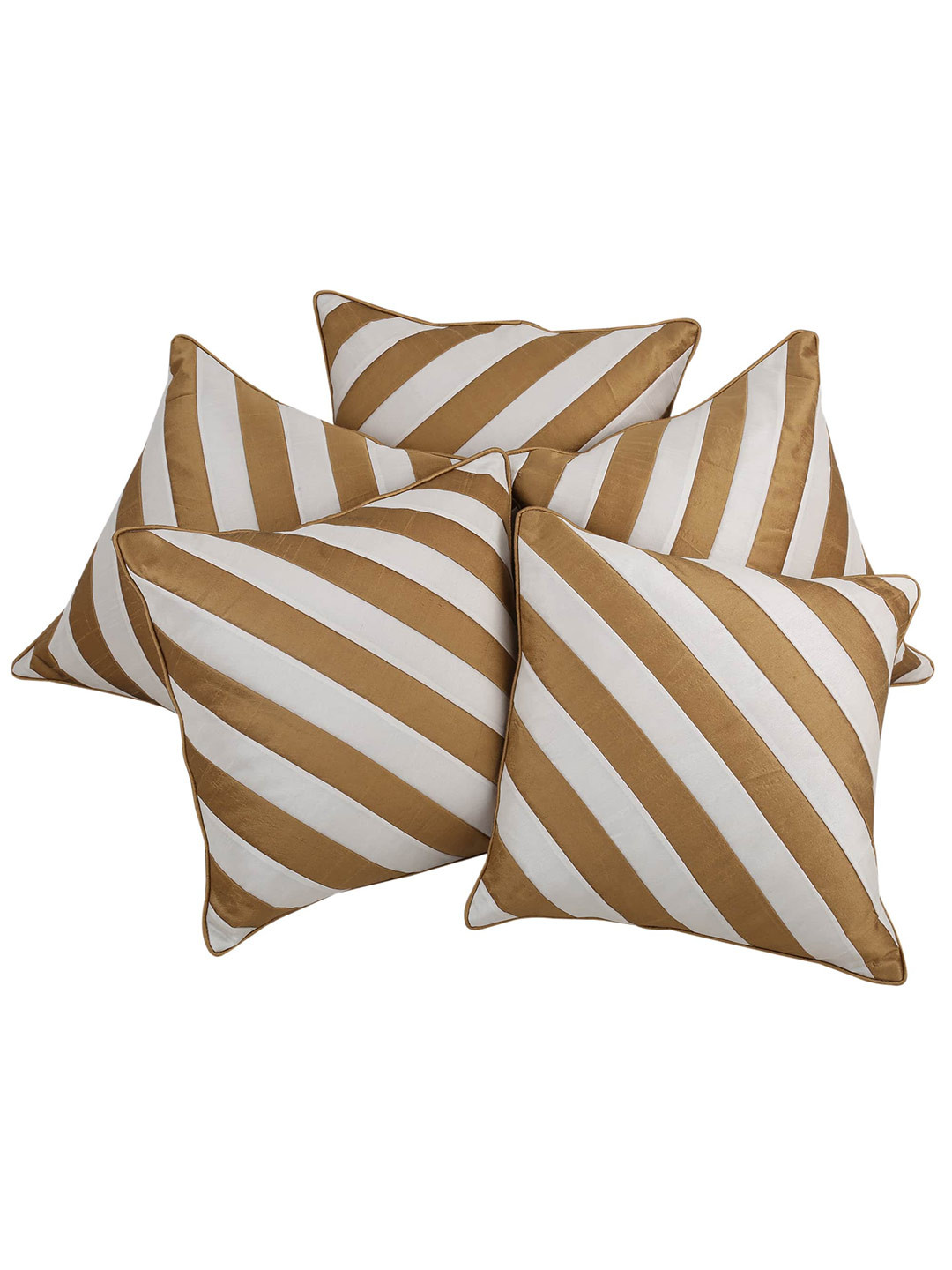Buy Clasiko Gold Toned & White Pack Of 5 Striped Square Cushion Covers