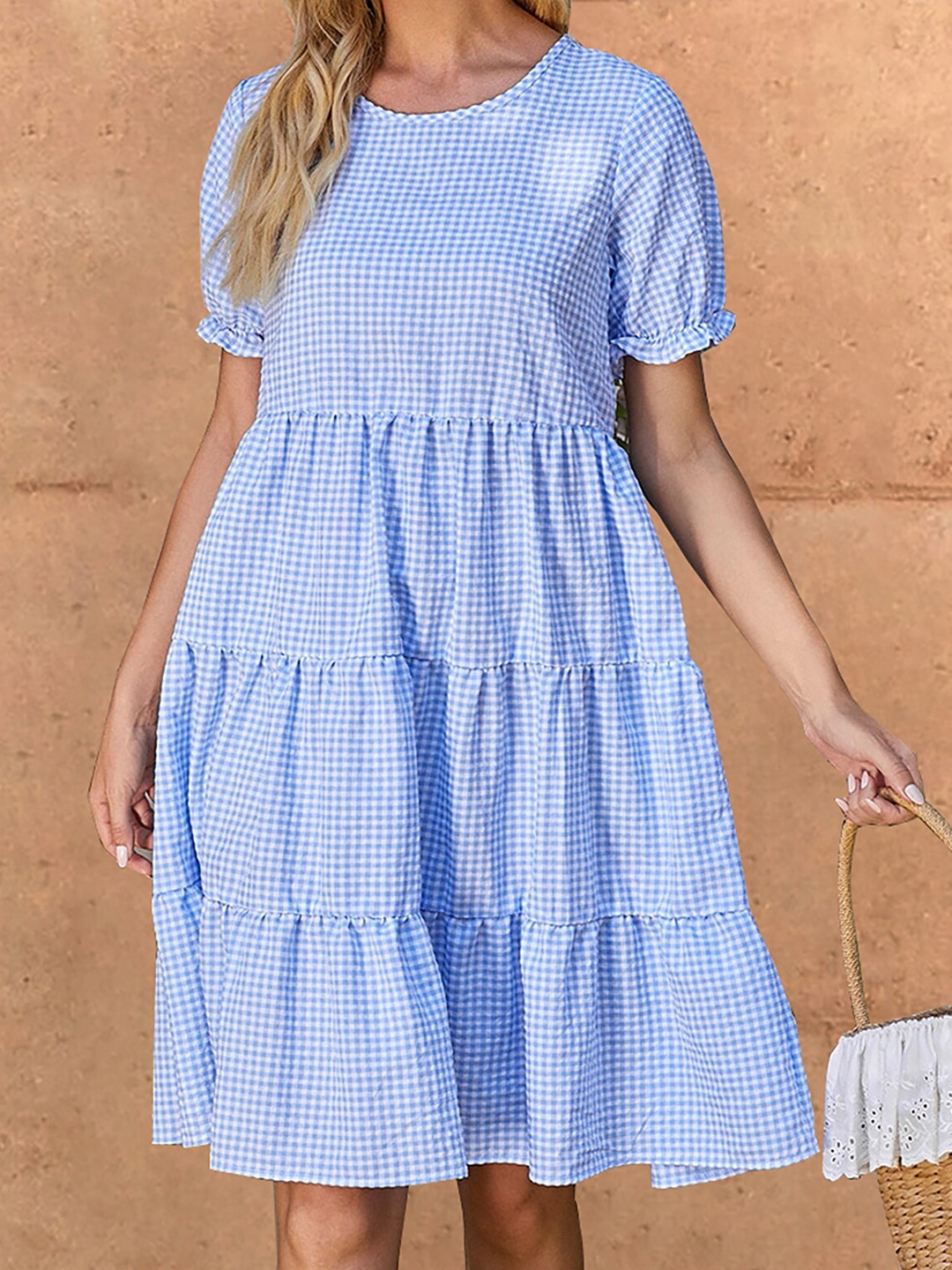 Buy URBANIC Blue Checked A Line Dress - Dresses for Women 18700446 | Myntra