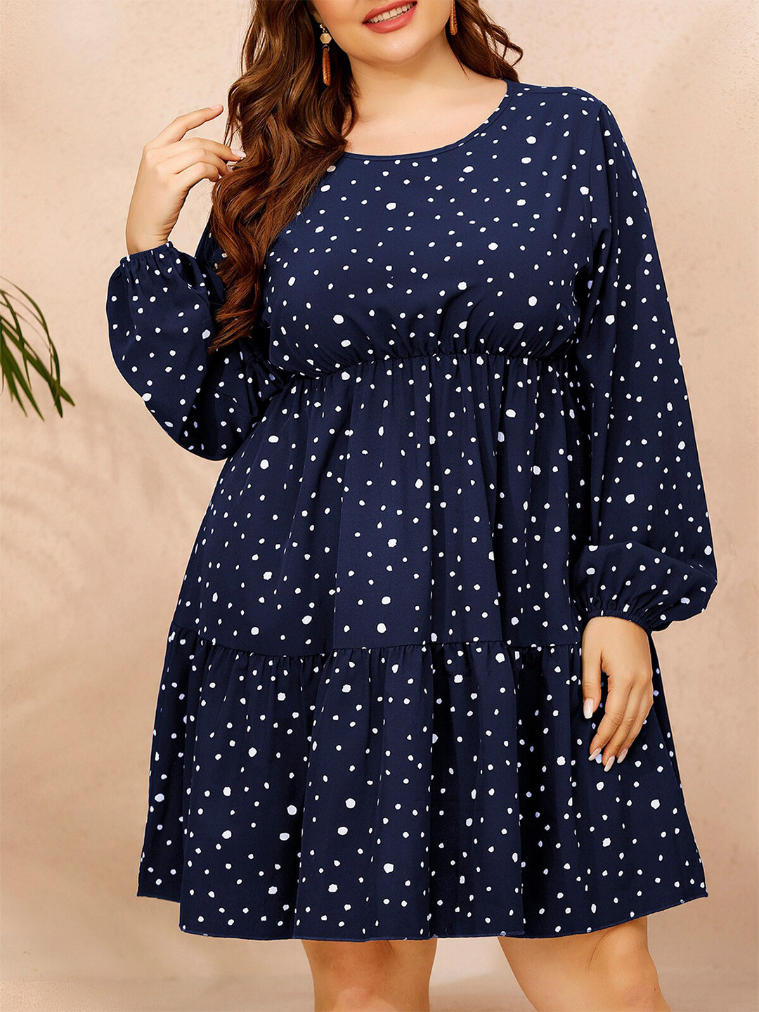 Buy URBANIC Women Plus Size Navy Blue Polka Dot Printed A Line Dress