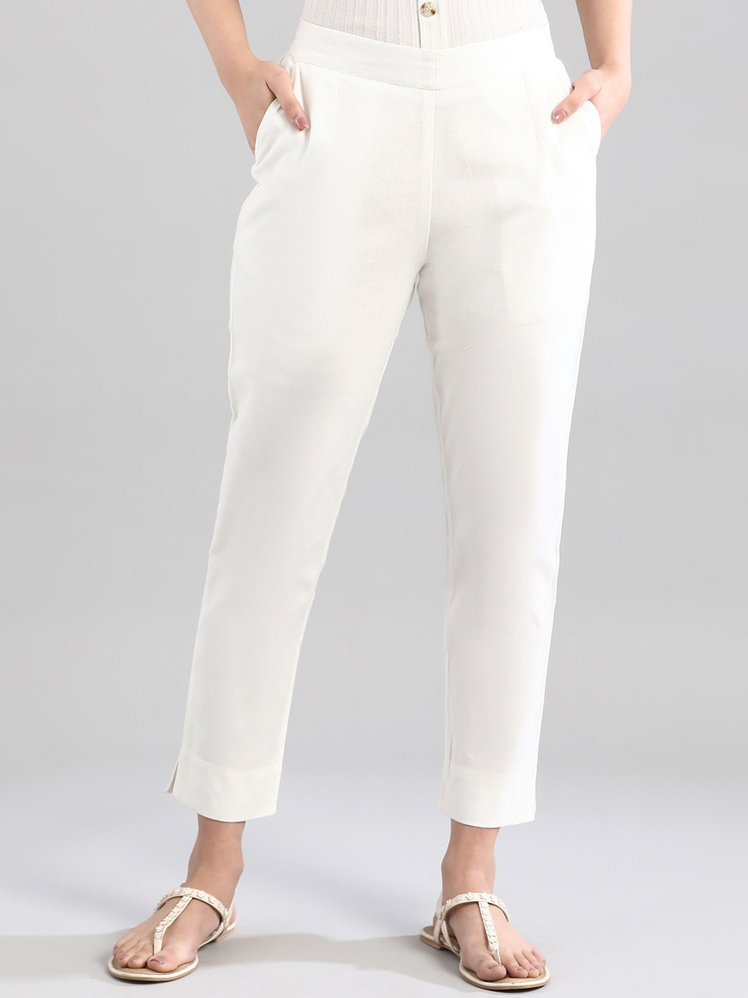Royal Blue Cotton Straight Fit Slip-on Trouser