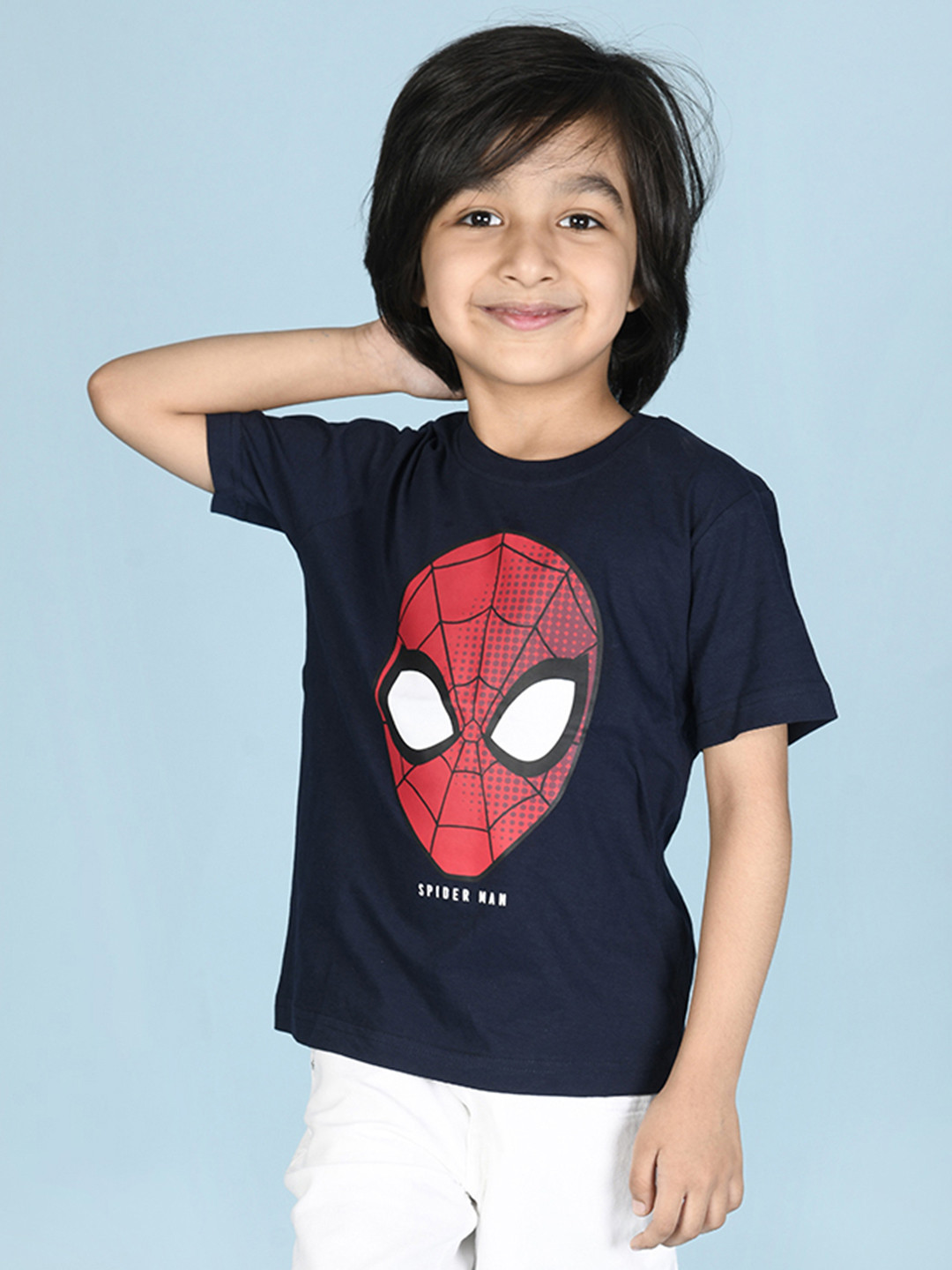 Buy Nap Chief Kids Navy Blue & Red Spider Man Printed Pure Cotton T ...