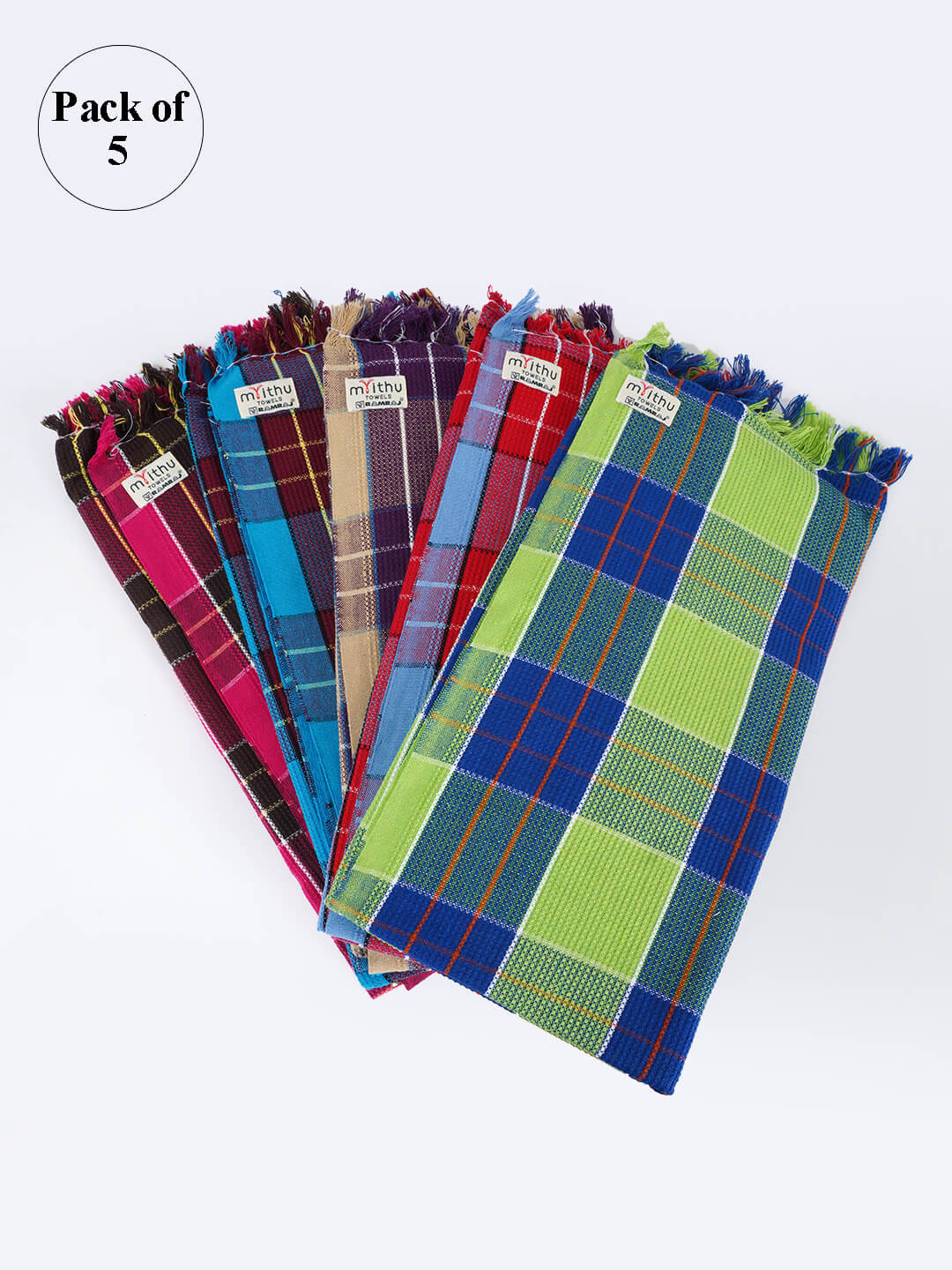 Buy Ramraj Pack Of 5 Multi Coloured Checked Printed Cotton Bath Towel