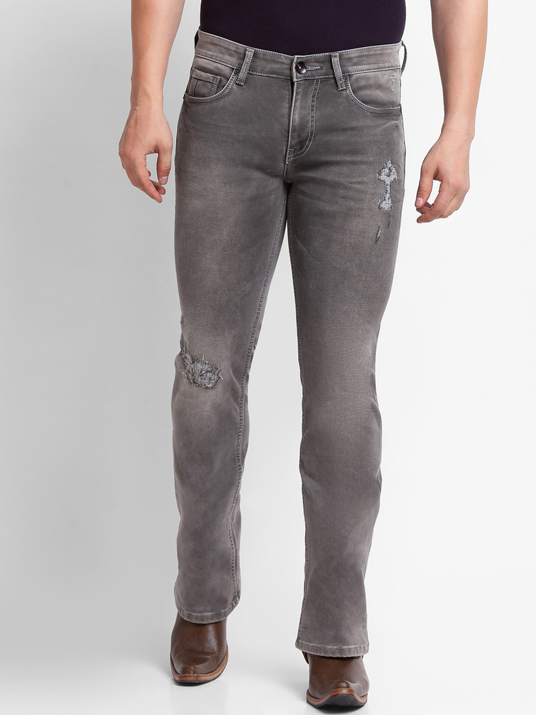 Buy Mode De Base Men Grey Bootcut Mildly Distressed Heavy Fade