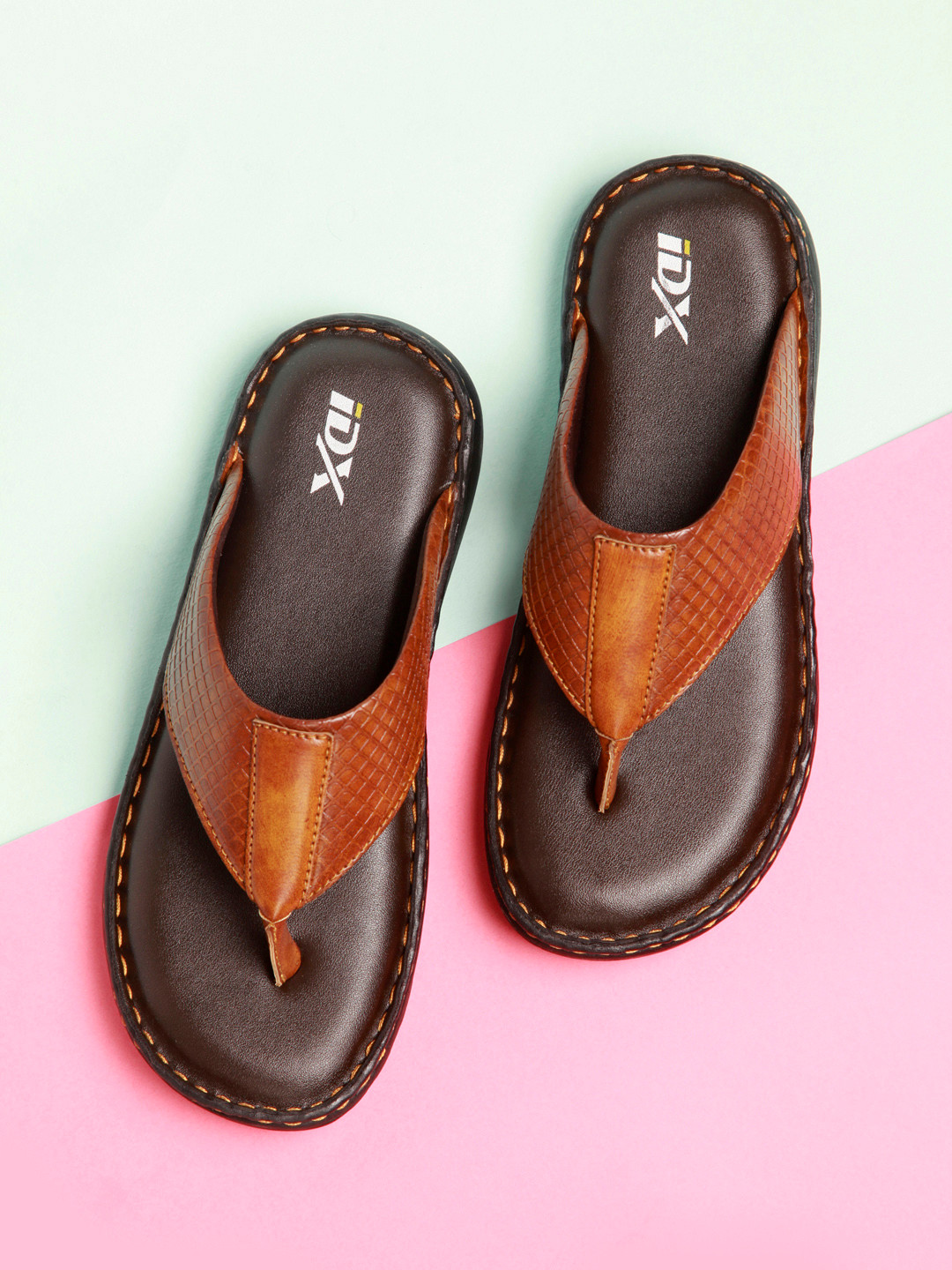 Buy ID Men Tan Brown Textured Leather Thong Flip Flops - Flip Flops for