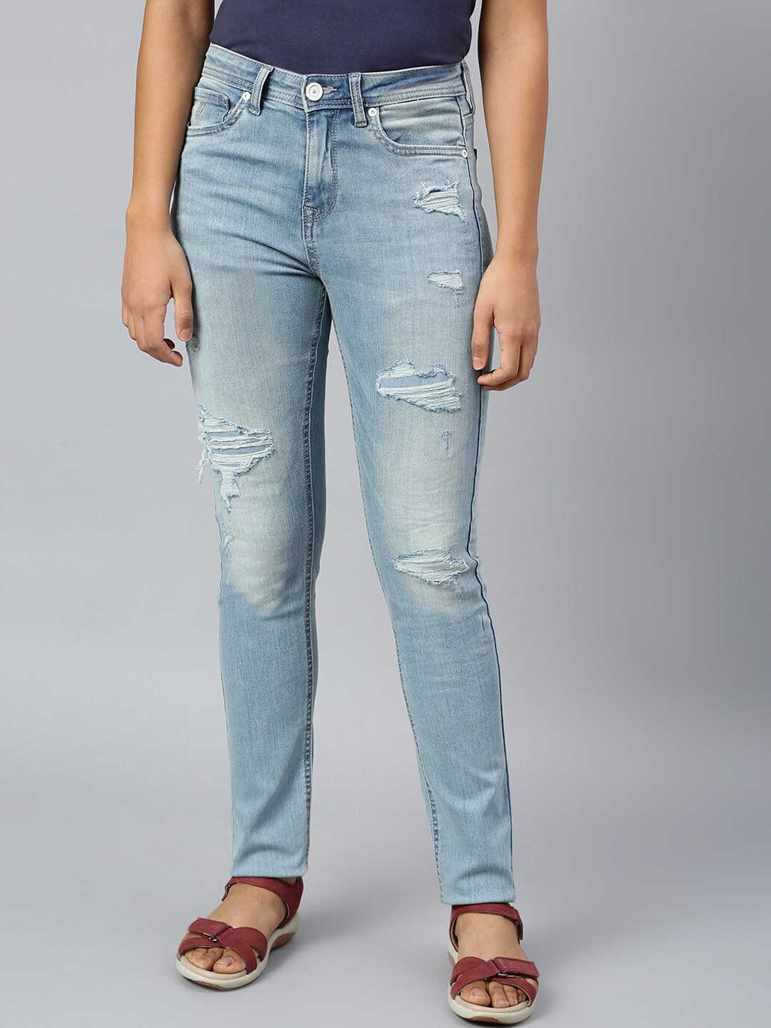 Buy Woodland Women Blue Mildly Distressed Heavy Fade Stretchable Jeans