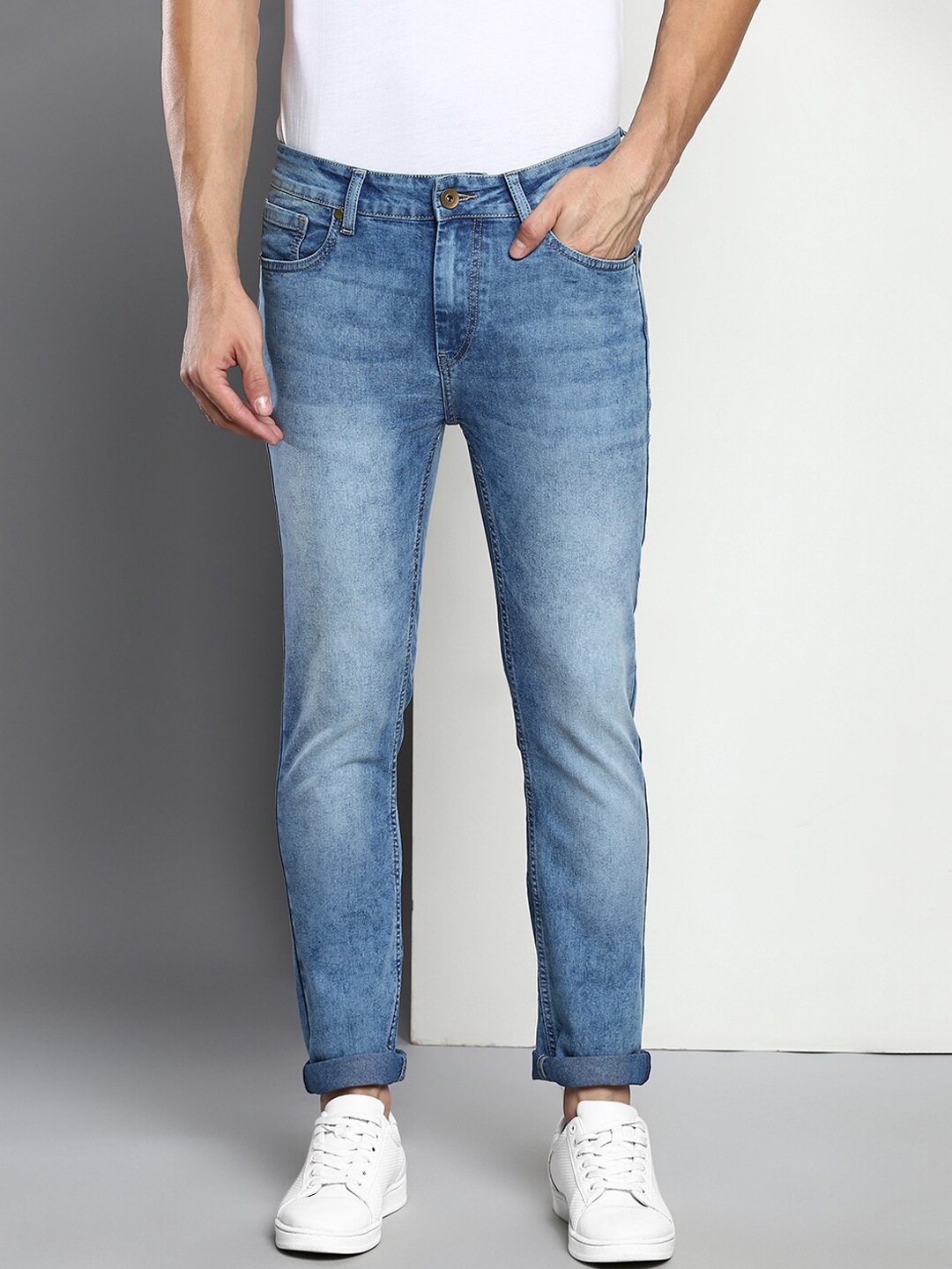 Buy Dennis Lingo Men Blue Slim Fit Heavy Fade Stretchable Jeans - Jeans ...