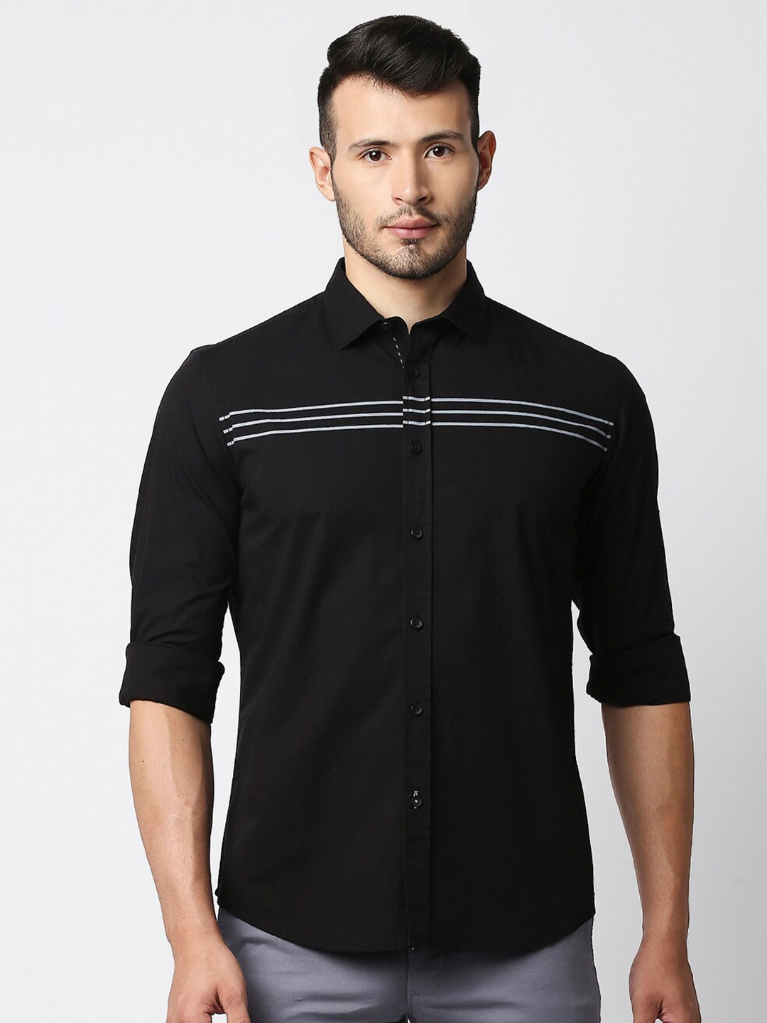 Buy Basics Men Black Slim Fit Casual Shirt Shirts for Men 18709420