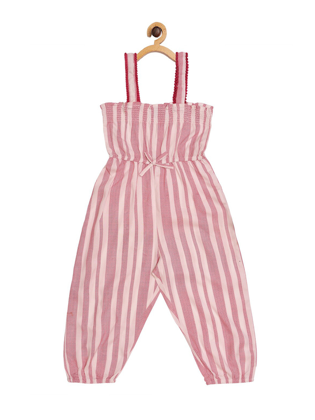 Buy Creative Kids Girls Pink & White Printed Basic Striped Smocked