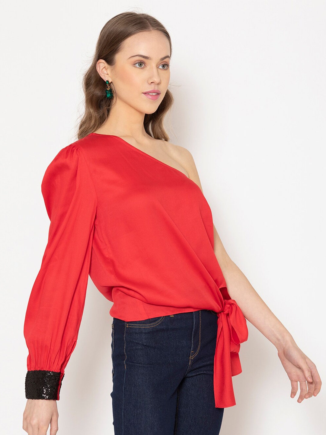 sparkly red one shoulder top